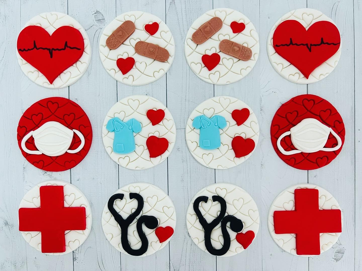 Medical, Nurse, Doctor - Cupcake Toppers, white, red